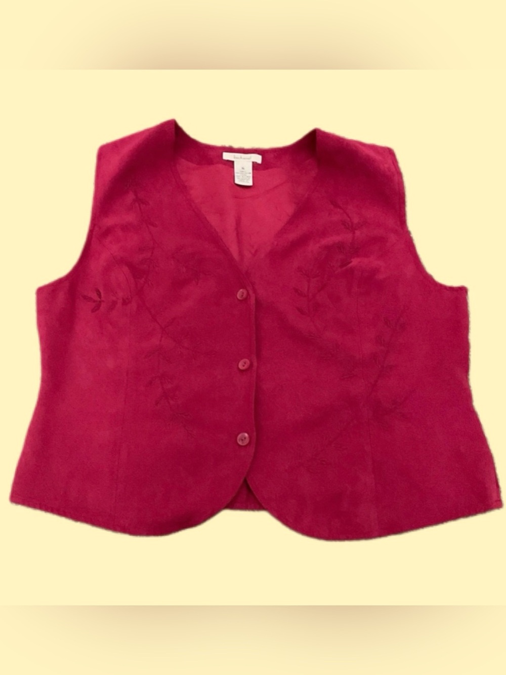 Women’s Red Embroidered Faux Suede Vest, Gilet, Waistcoat—XL, Retro 70’s, 90’s❤️